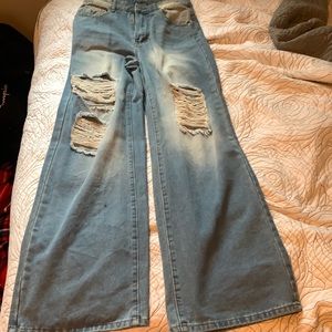 distressed blue jeans